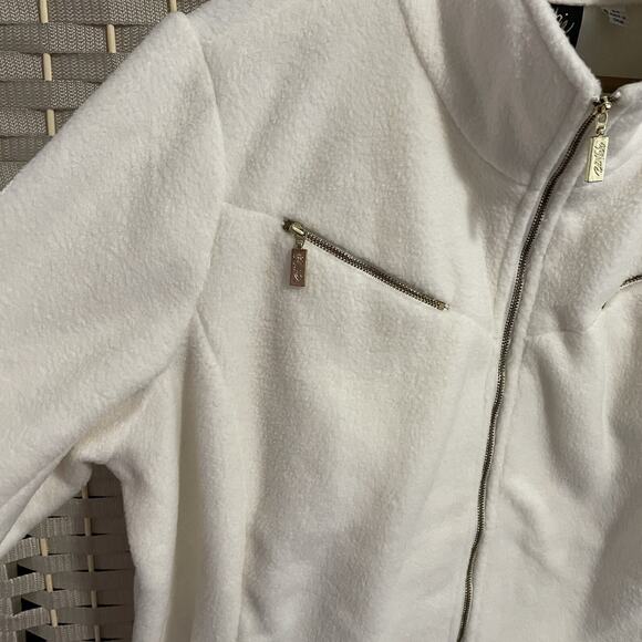Bob Mackie Zip Front Fleece Coat Size 2X Ivory Gold Zipper Accents Pockets NEW - Picture 3 of 12